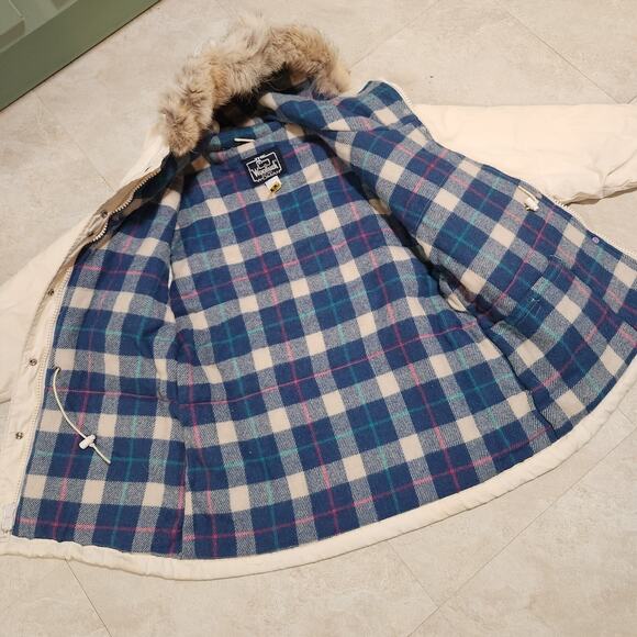 VTG Woolrich Womens M Medium Coyote Fur Hood Blanket Lined Parka Jacket Coat - Picture 9 of 10